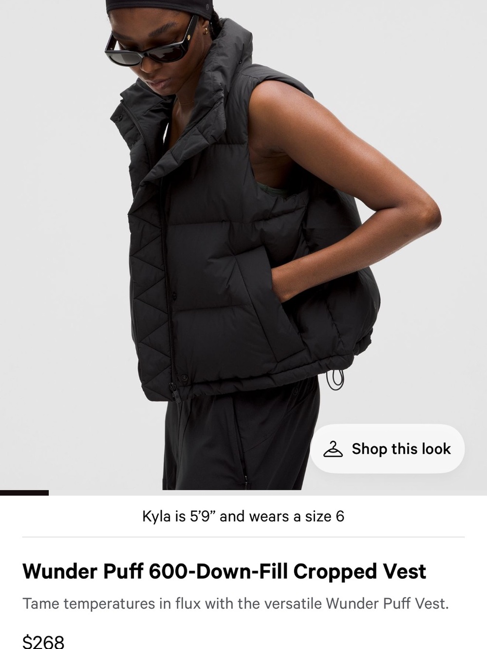 lululemon athletica Black Cropped Puffy Vest